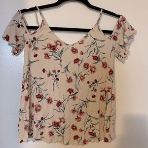White and red floral shirt